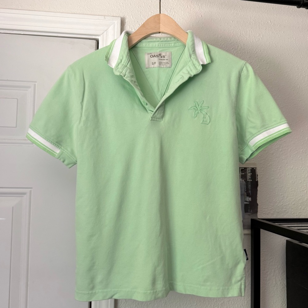 OAS pistachio green cotton Lycra embroidered short sleeve polo shirt